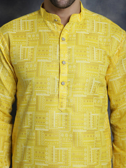 Jompers Men's Printed Kurta - Yellow - Distacart