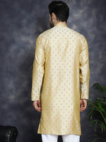 Thumbnail for Jompers Men's Woven Design Silk Blend Kurta - Golden - Distacart