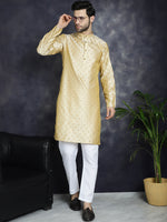 Thumbnail for Jompers Men's Woven Design Silk Blend Kurta - Golden - Distacart