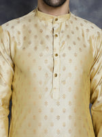 Thumbnail for Jompers Men's Woven Design Silk Blend Kurta - Golden - Distacart