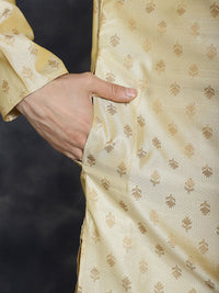 Thumbnail for Jompers Men's Woven Design Silk Blend Kurta - Golden - Distacart
