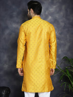 Thumbnail for Jompers Men's Woven Design Silk Blend Kurta - Mustard - Distacart