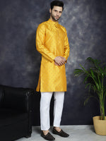 Thumbnail for Jompers Men's Woven Design Silk Blend Kurta - Mustard - Distacart