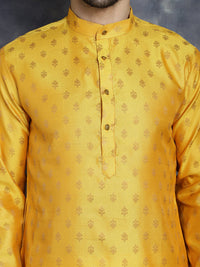 Thumbnail for Jompers Men's Woven Design Silk Blend Kurta - Mustard - Distacart