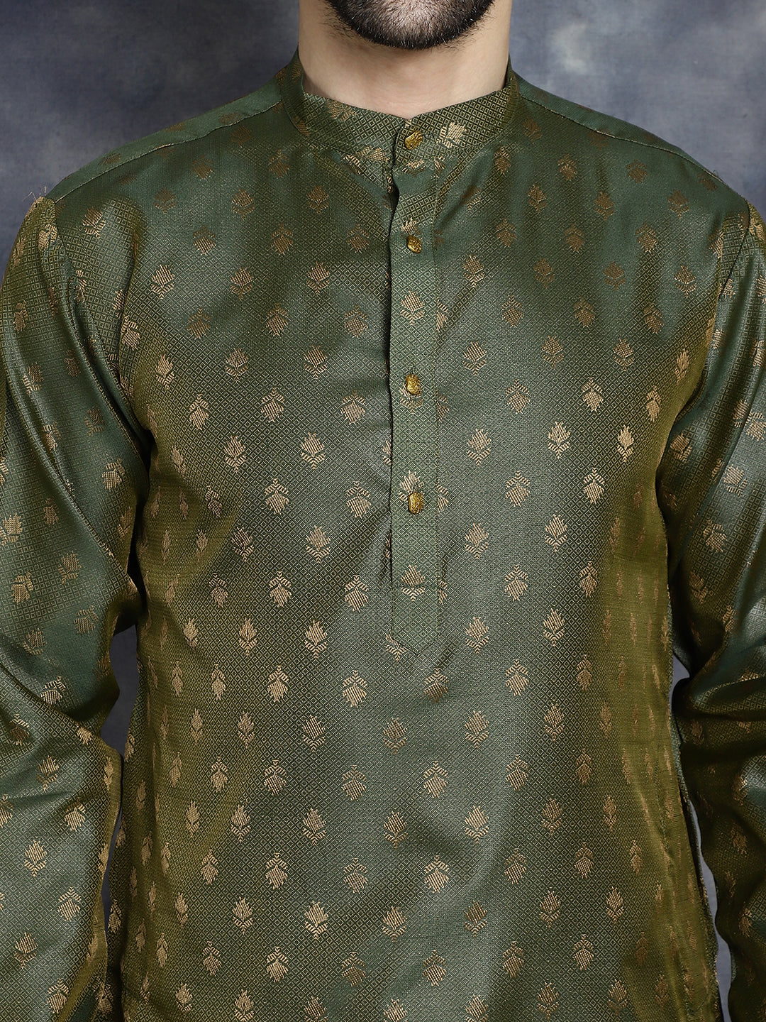 Jompers Men's Woven Design Silk Blend Kurta - Olive - Distacart