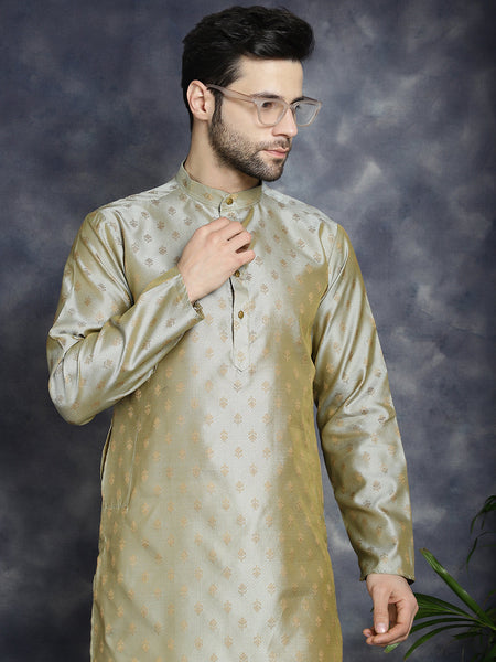 Jompers Men's Woven Design Silk Blend Kurta - Pista - Distacart