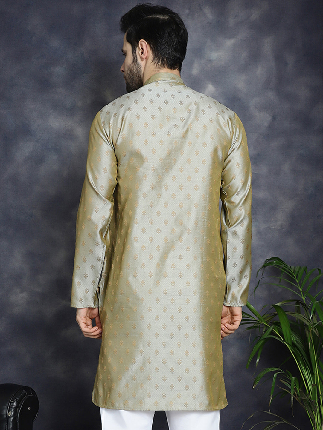 Jompers Men's Woven Design Silk Blend Kurta - Pista - Distacart