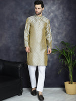 Thumbnail for Jompers Men's Woven Design Silk Blend Kurta - Pista - Distacart