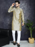 Thumbnail for Jompers Men's Woven Design Silk Blend Kurta - Pista - Distacart