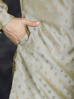 Thumbnail for Jompers Men's Woven Design Silk Blend Kurta - Pista - Distacart