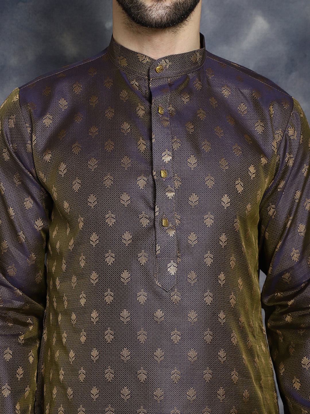 Jompers Men's Woven Design Silk Blend Kurta - Purple - Distacart