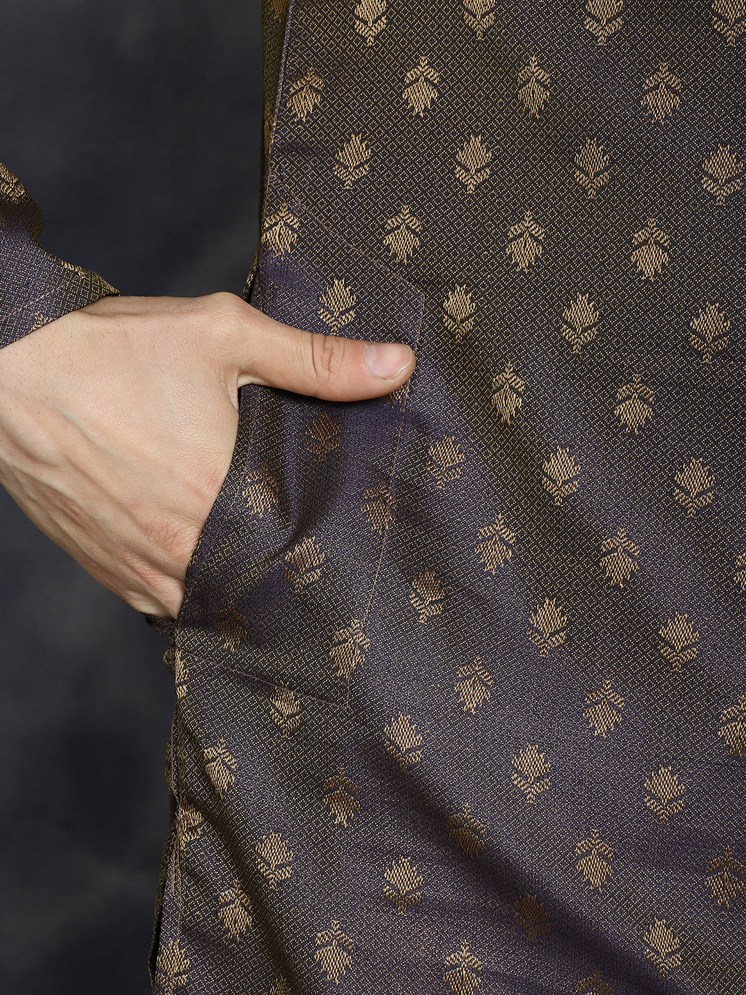 Jompers Men's Woven Design Silk Blend Kurta - Purple - Distacart