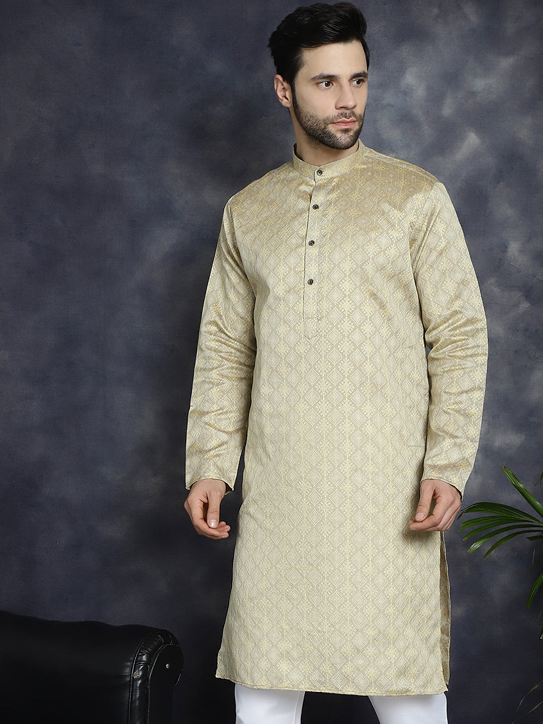 Jompers Men's Beige Woven Design Kurta - Beige - Distacart