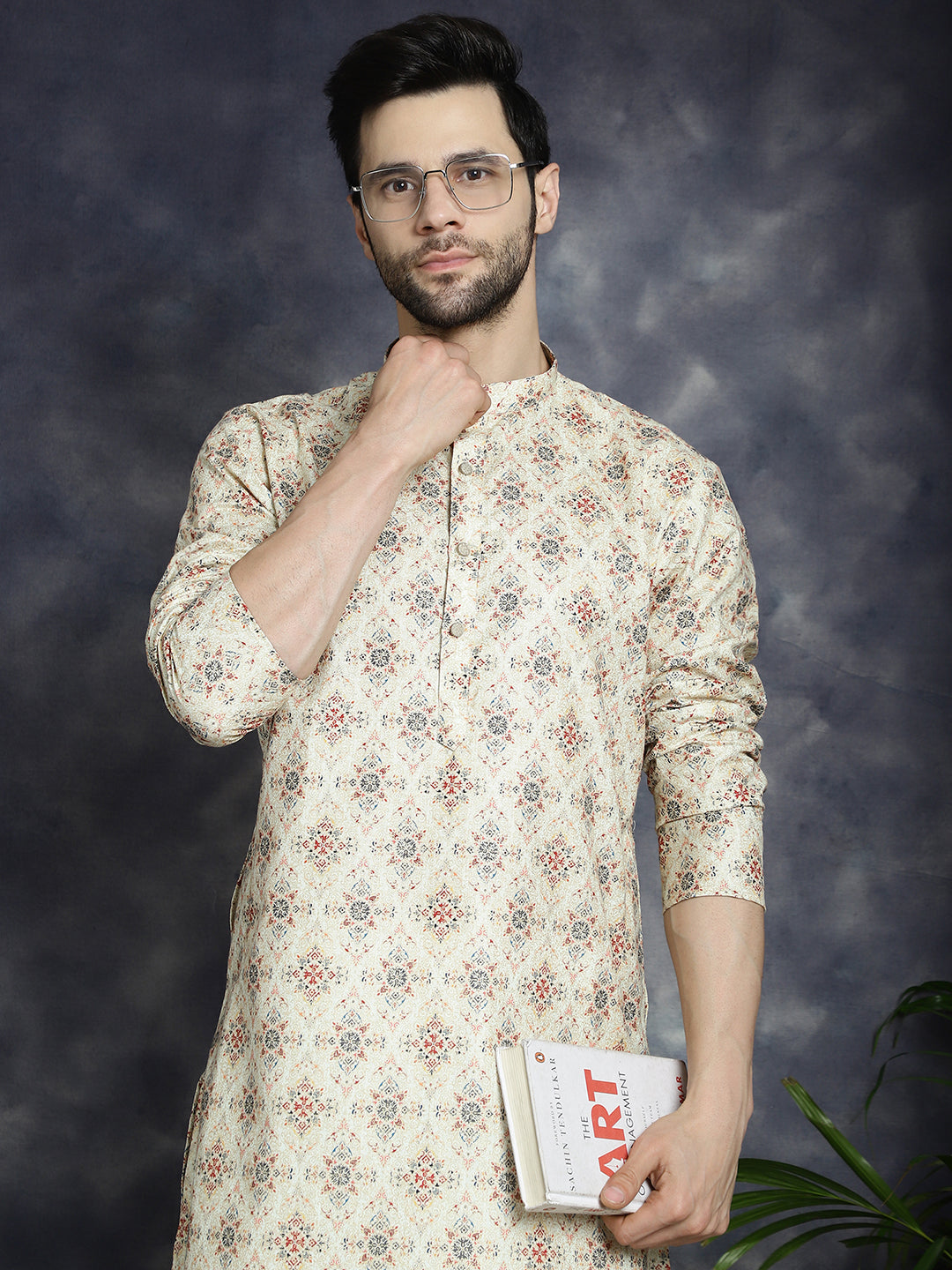 Jompers Men's Golden Foil Printed Kurta - Golden - Distacart