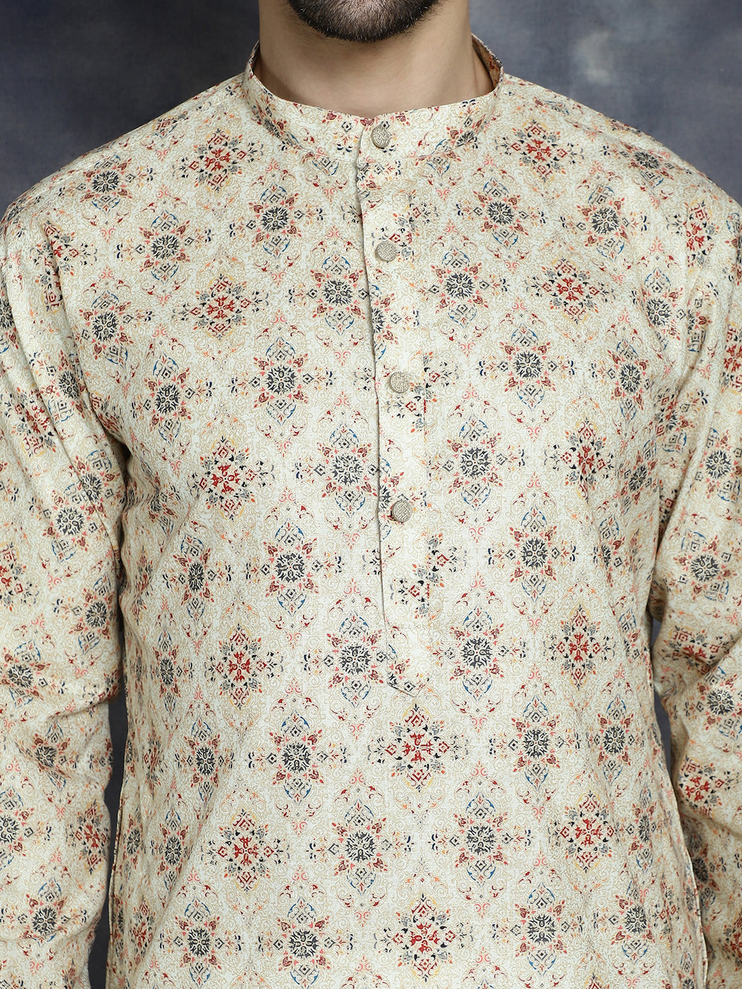 Jompers Men's Golden Foil Printed Kurta - Golden - Distacart