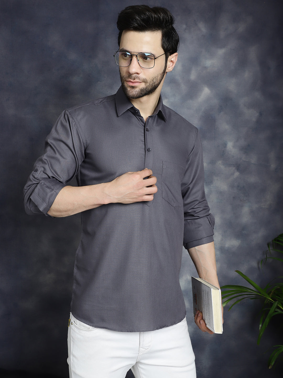 Jompers Men's Grey Solid Short Kurta - Distacart