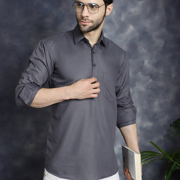 Jompers Men's Grey Solid Short Kurta - Distacart