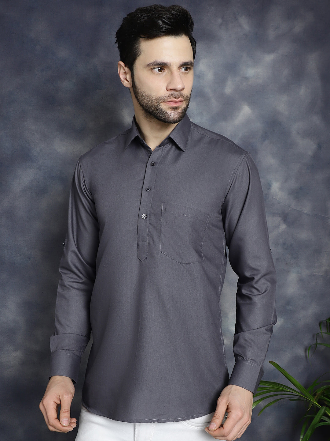 Jompers Men's Grey Solid Short Kurta - Distacart