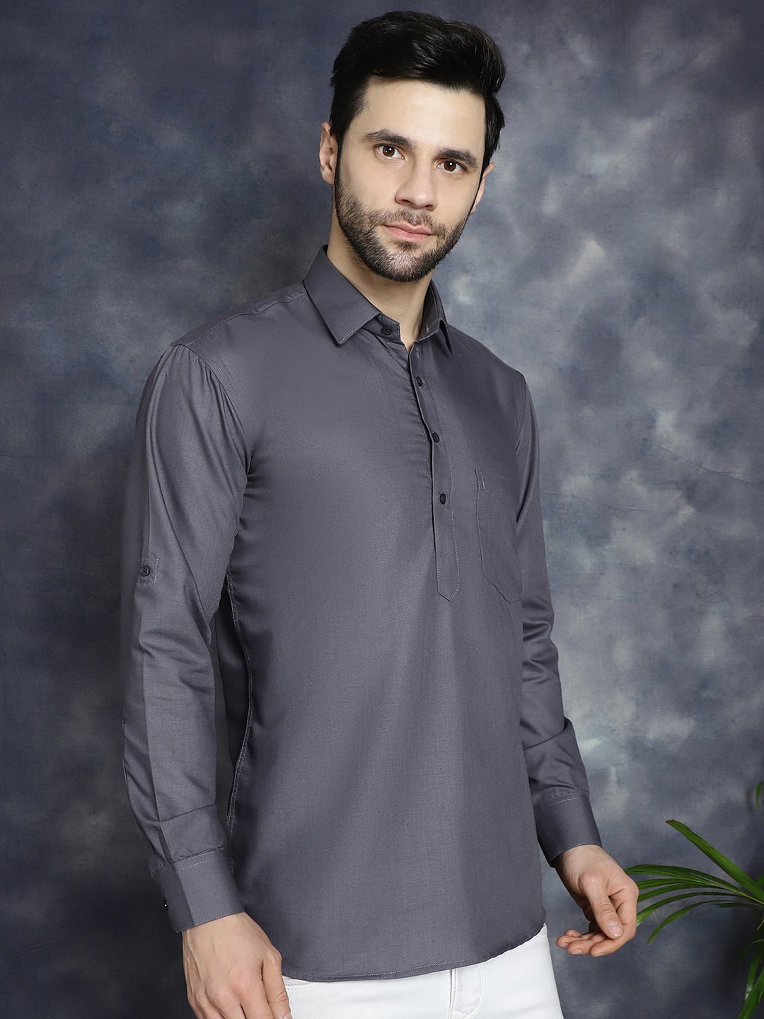 Jompers Men's Grey Solid Short Kurta - Distacart