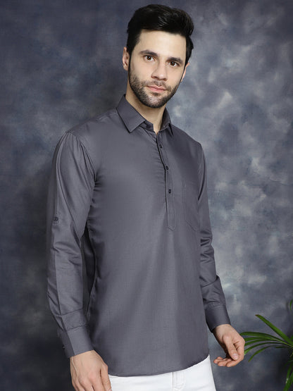 Jompers Men's Grey Solid Short Kurta - Distacart