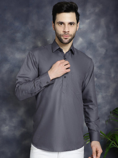 Jompers Men's Grey Solid Short Kurta - Distacart