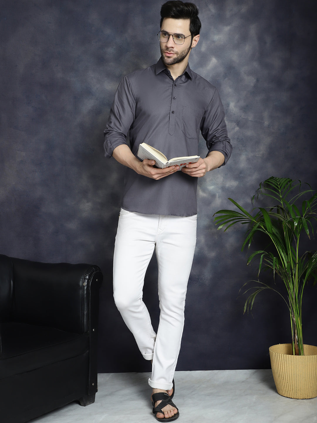Jompers Men's Grey Solid Short Kurta - Distacart