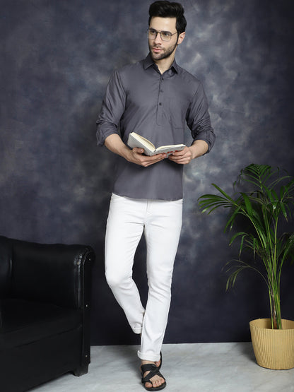 Jompers Men's Grey Solid Short Kurta - Distacart