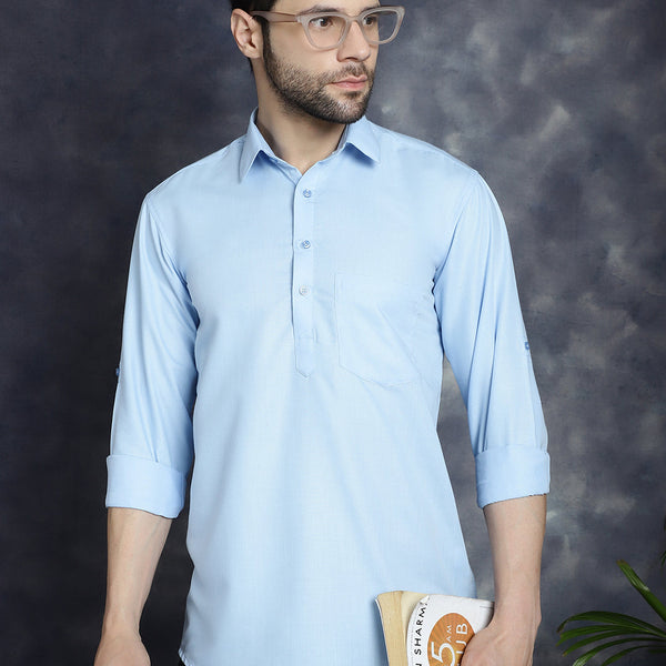 Jompers Men's Light Blue Solid Short Kurta - Distacart