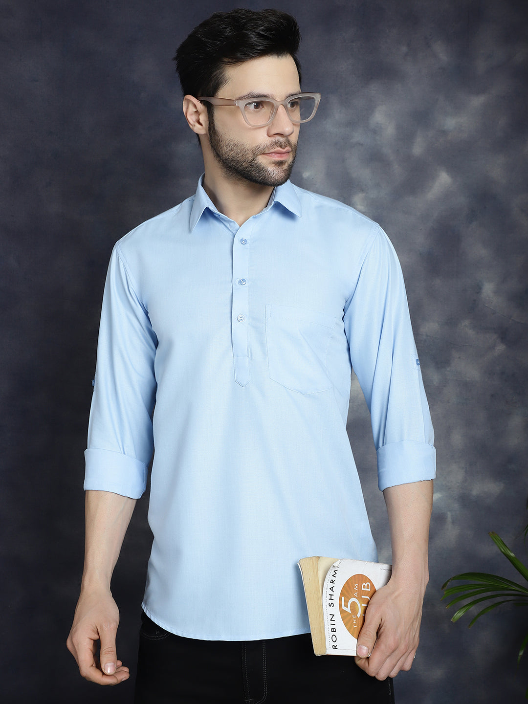 Jompers Men's Light Blue Solid Short Kurta - Distacart