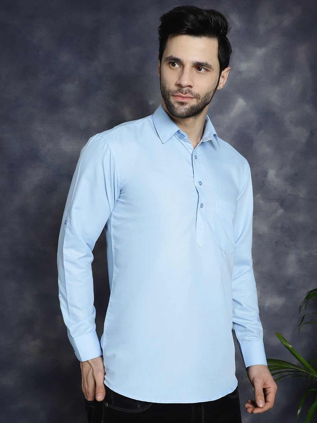 Jompers Men's Light Blue Solid Short Kurta - Distacart