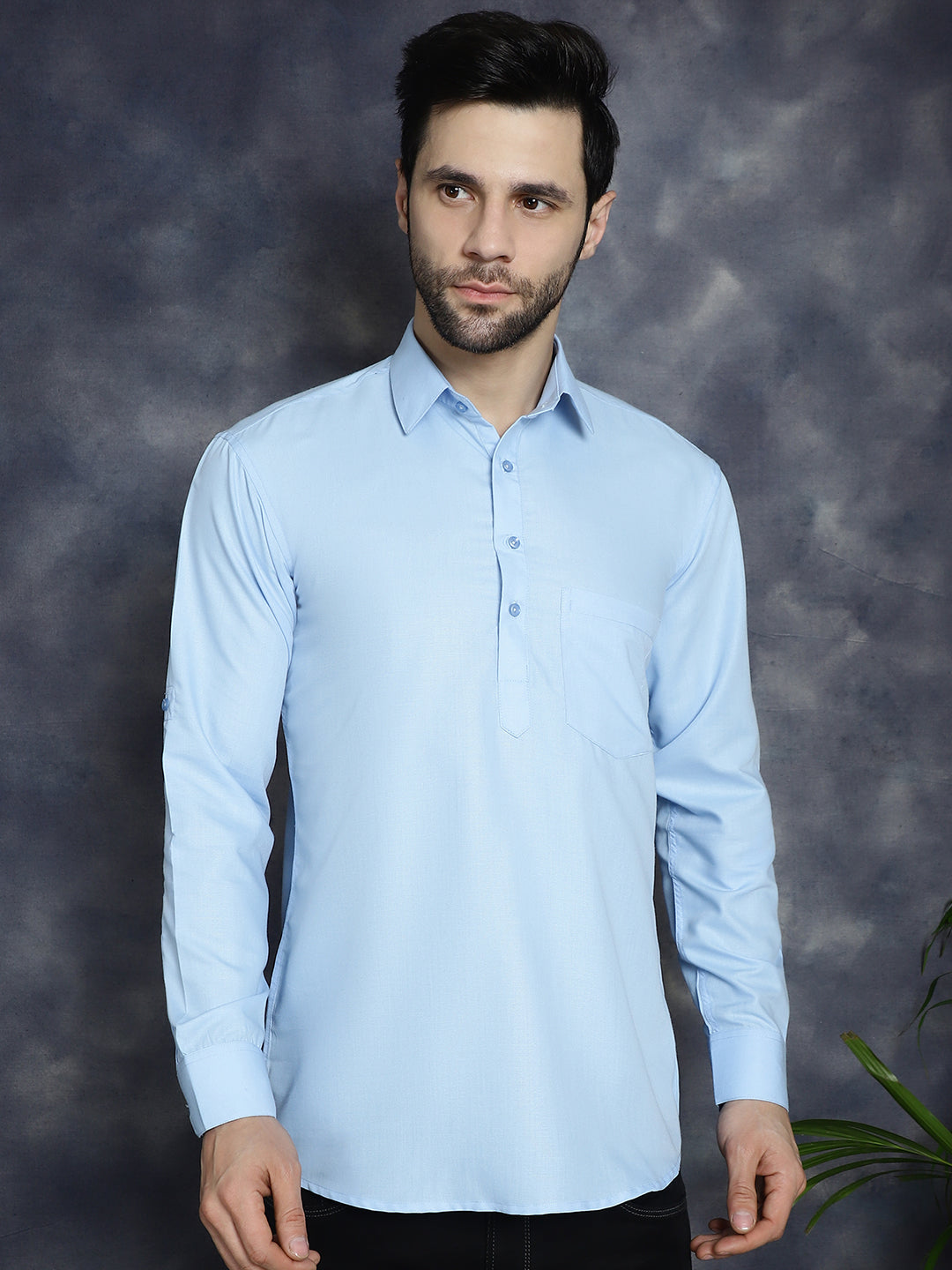 Jompers Men's Light Blue Solid Short Kurta - Distacart