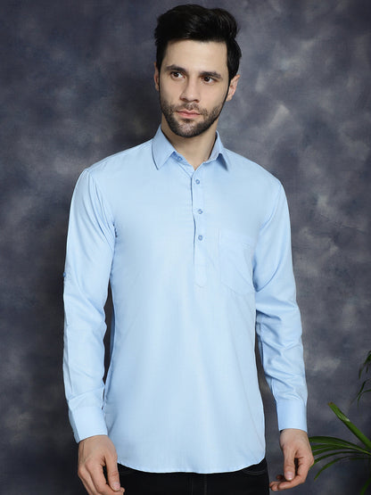 Jompers Men's Light Blue Solid Short Kurta - Distacart