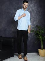 Thumbnail for Jompers Men's Light Blue Solid Short Kurta - Distacart