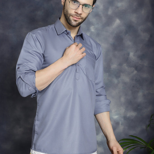 Jompers Men's Light Grey Solid Short Kurta - Distacart