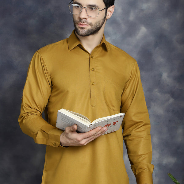 Jompers Men's Mustard Solid Short Kurta - Distacart