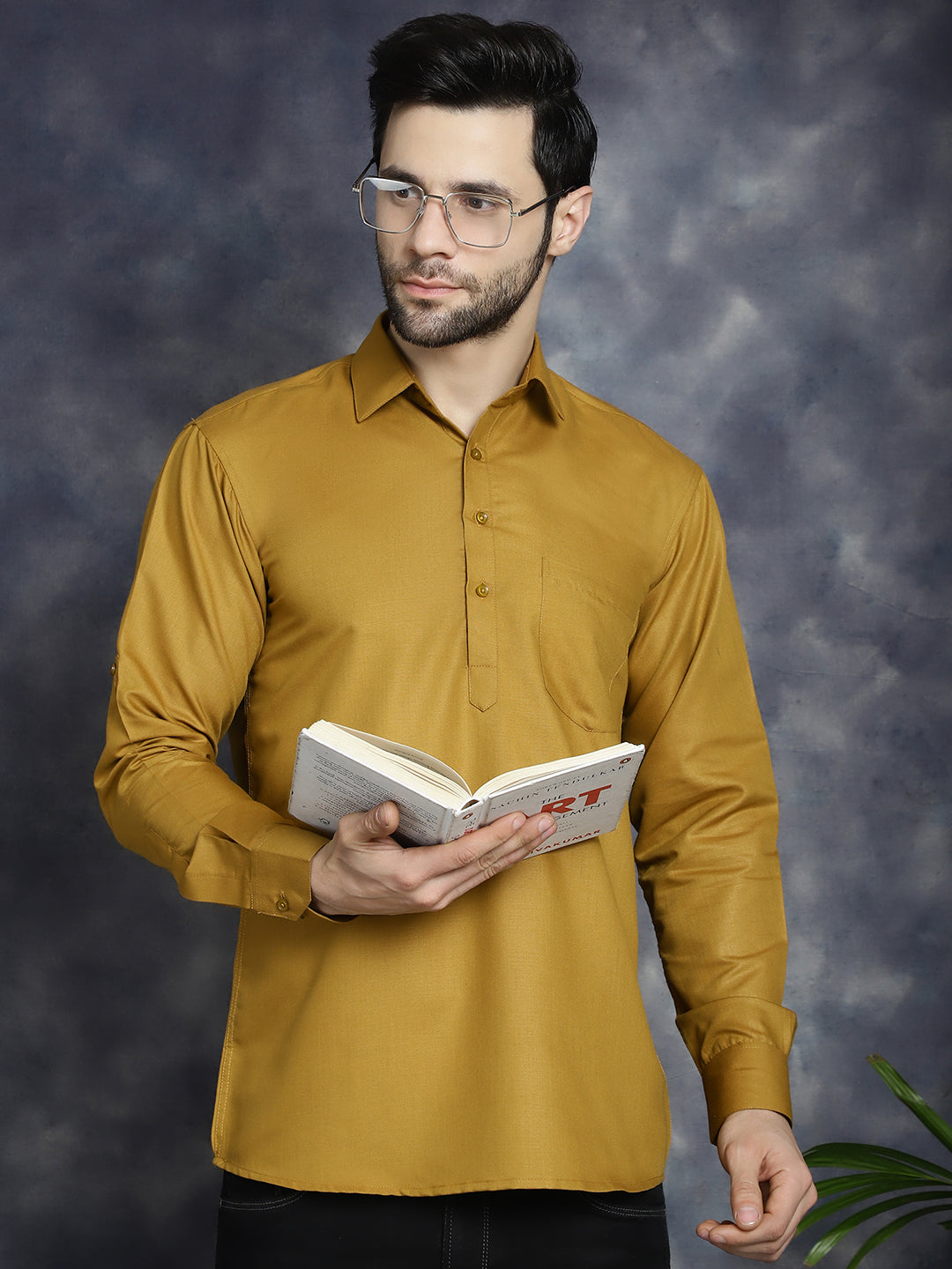 Jompers Men's Mustard Solid Short Kurta - Distacart