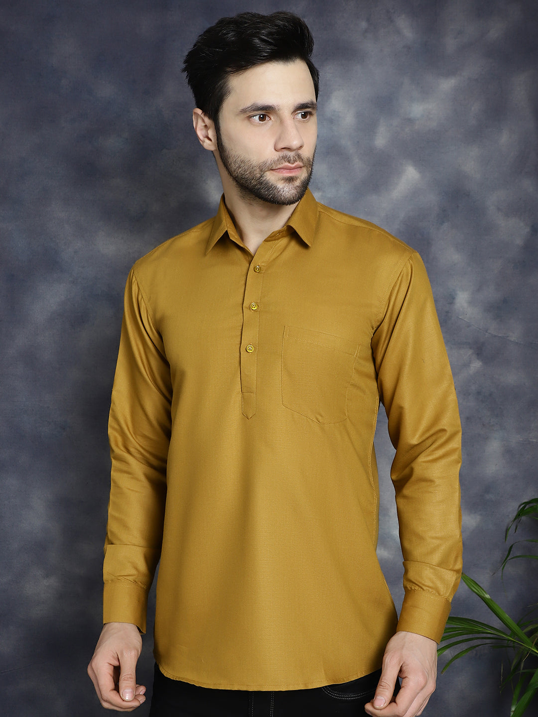 Jompers Men's Mustard Solid Short Kurta - Distacart
