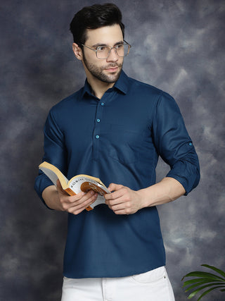 Jompers Men's Teal Blue Solid Short Kurta - Distacart