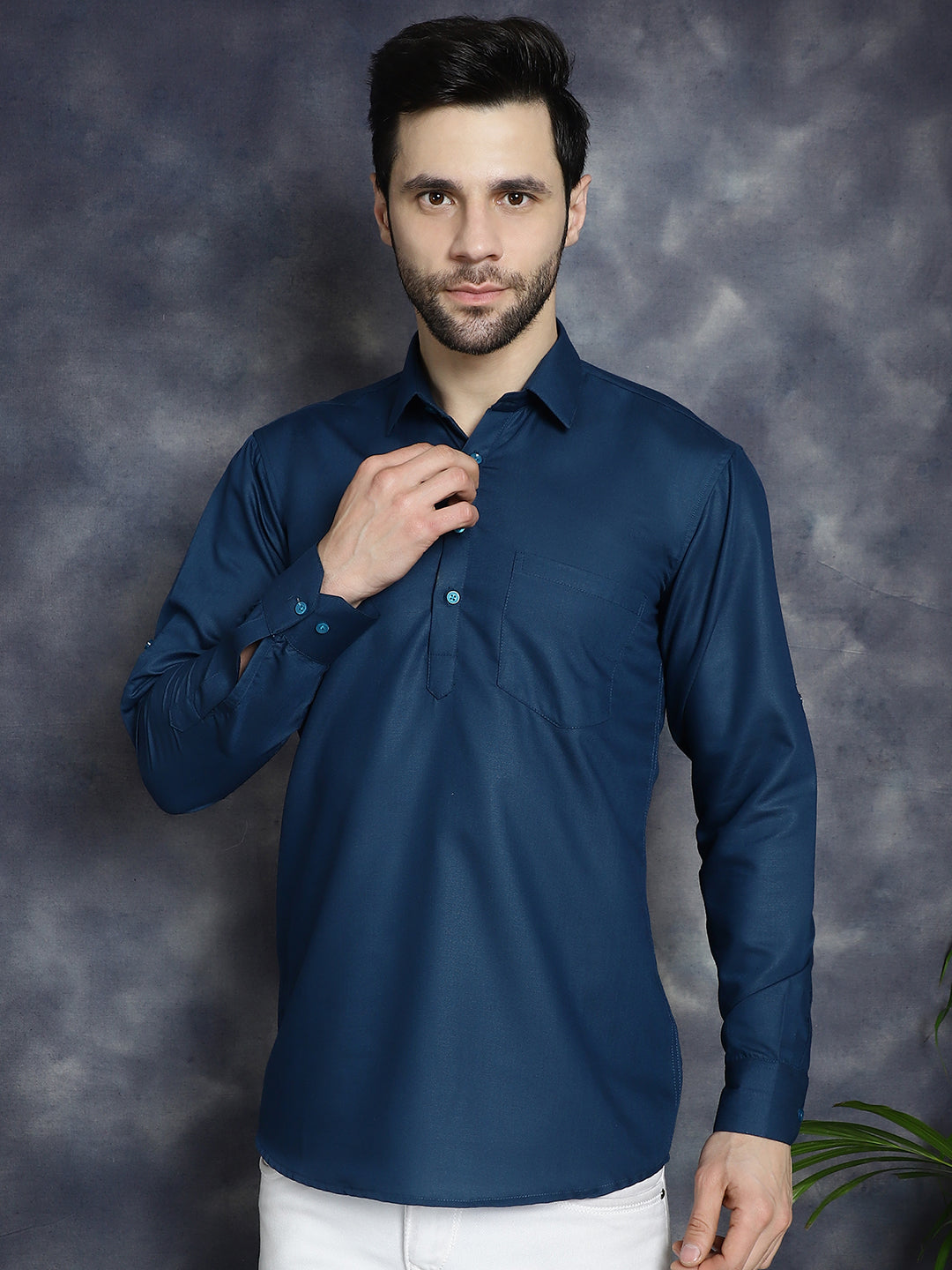 Jompers Men's Teal Blue Solid Short Kurta - Distacart