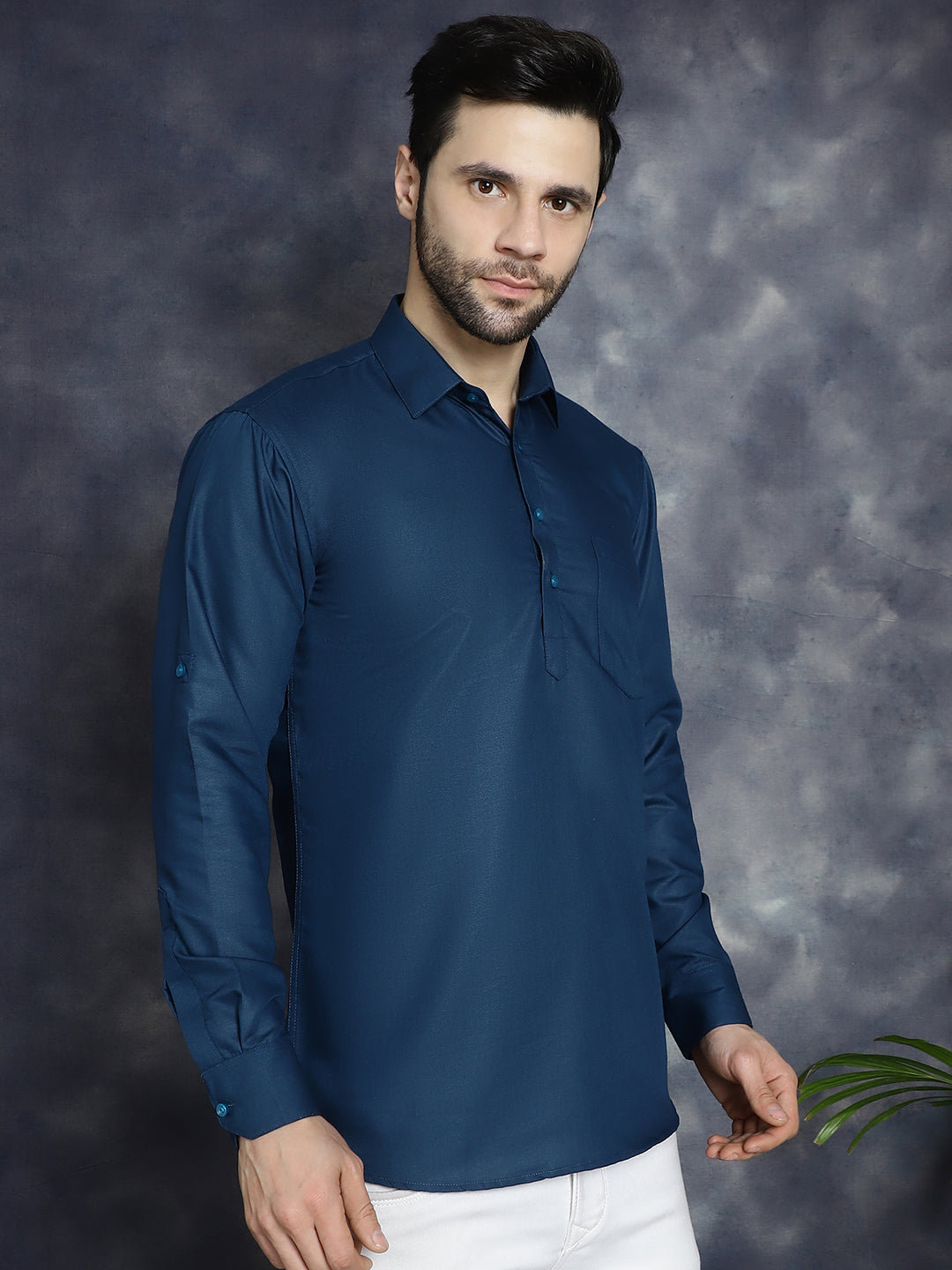 Jompers Men's Teal Blue Solid Short Kurta - Distacart