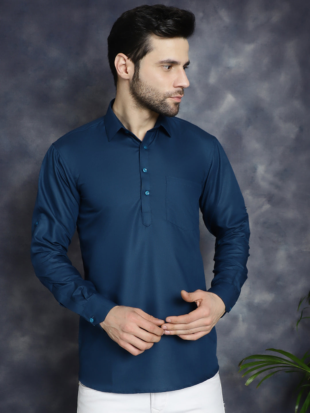 Jompers Men's Teal Blue Solid Short Kurta - Distacart