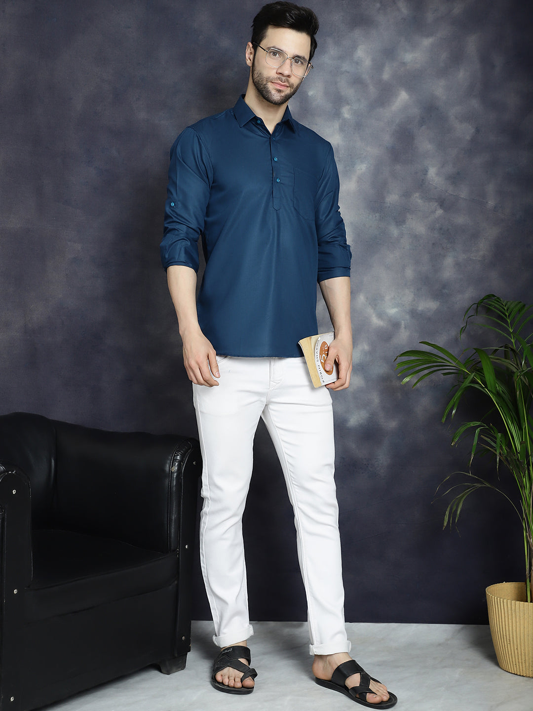 Jompers Men's Teal Blue Solid Short Kurta - Distacart