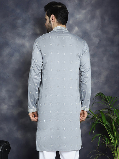 Jompers Men's Sequins Embroidered Kurta - Grey - Distacart