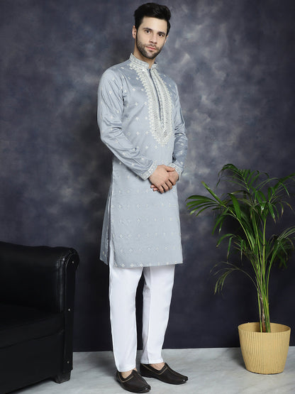 Jompers Men's Sequins Embroidered Kurta - Grey - Distacart