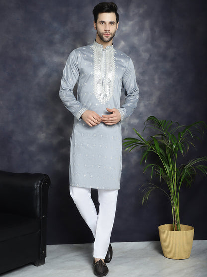 Jompers Men's Sequins Embroidered Kurta - Grey - Distacart