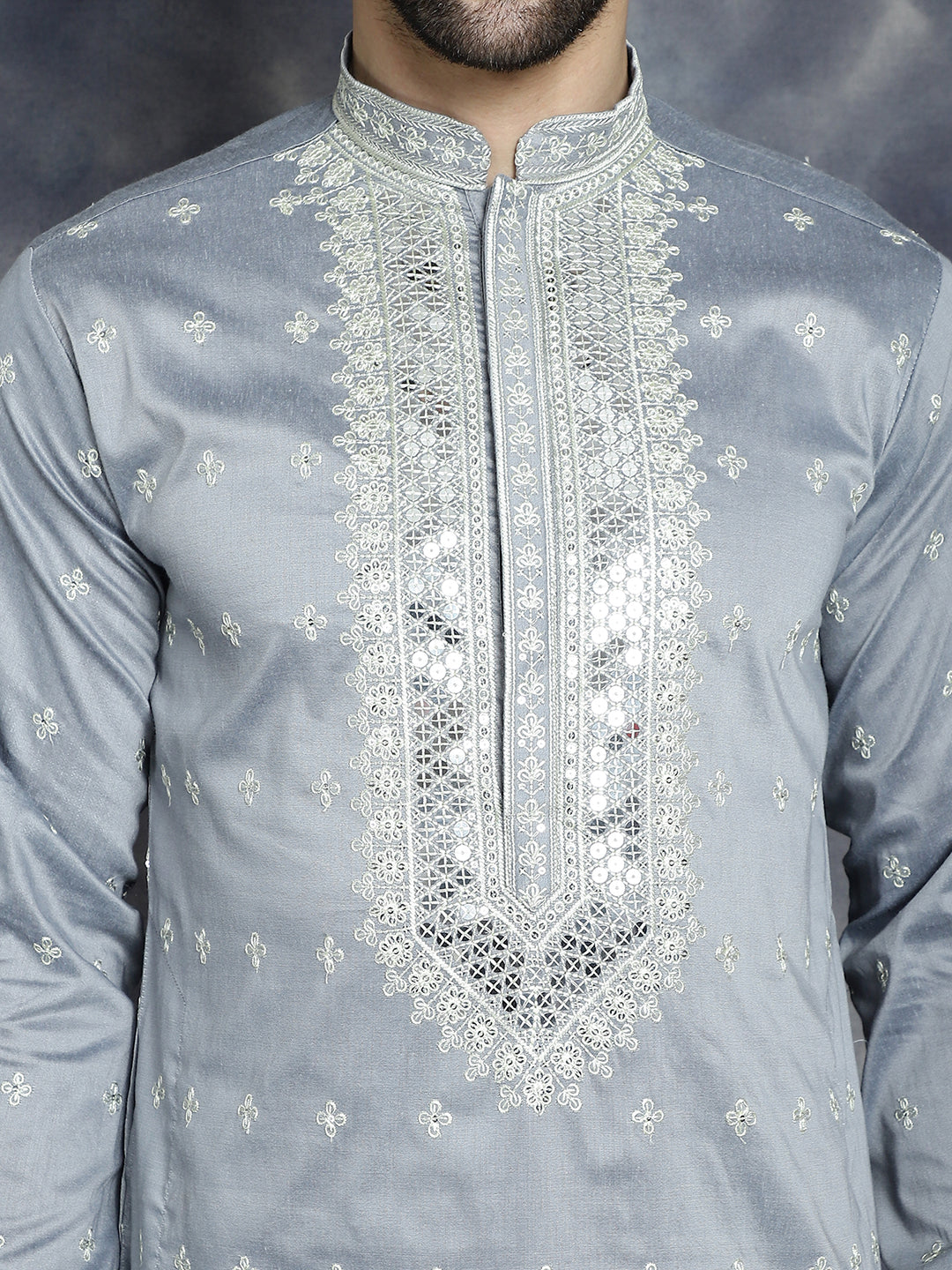 Jompers Men's Sequins Embroidered Kurta - Grey - Distacart
