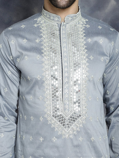 Jompers Men's Sequins Embroidered Kurta - Grey - Distacart