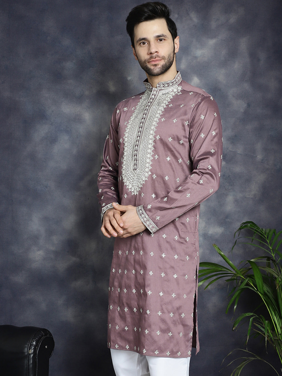 Jompers Men's Sequins Embroidered Kurta - Megenta - Distacart
