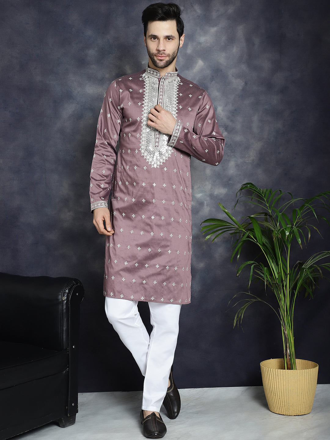 Jompers Men's Sequins Embroidered Kurta - Megenta - Distacart