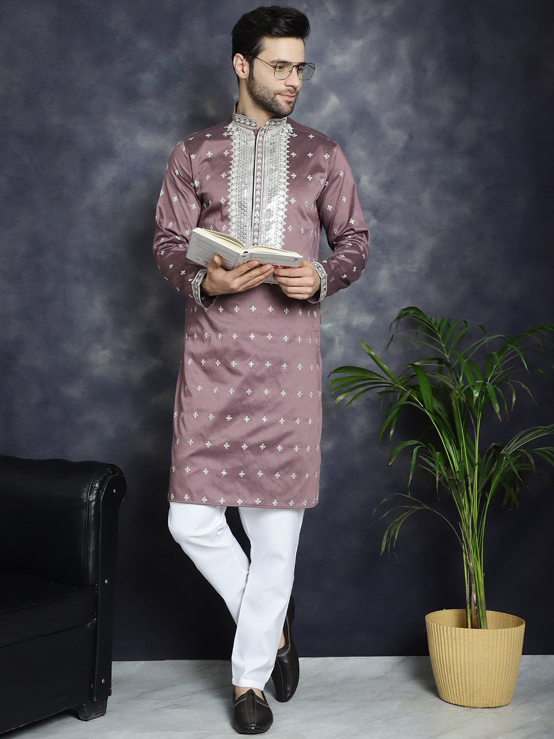 Jompers Men's Sequins Embroidered Kurta - Megenta - Distacart